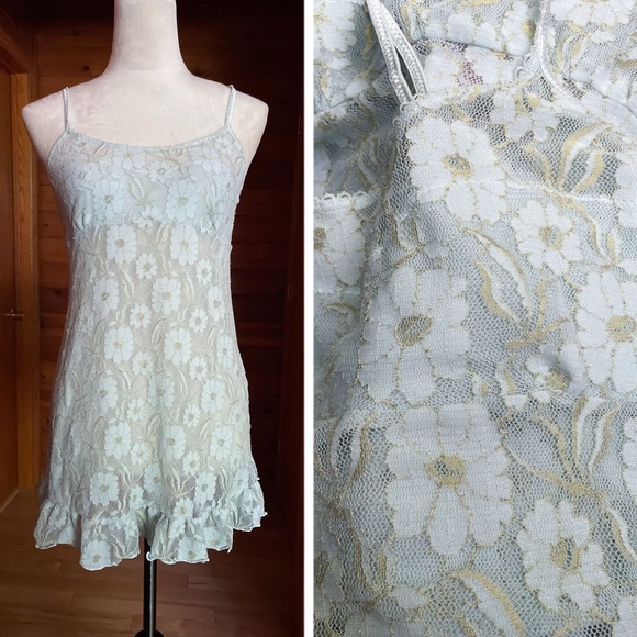 Victoria's Secret Dresses & Skirts - Victoria’s Secret Angels Baby Blue Gold Floral Mesh Mini Dress Sz Large